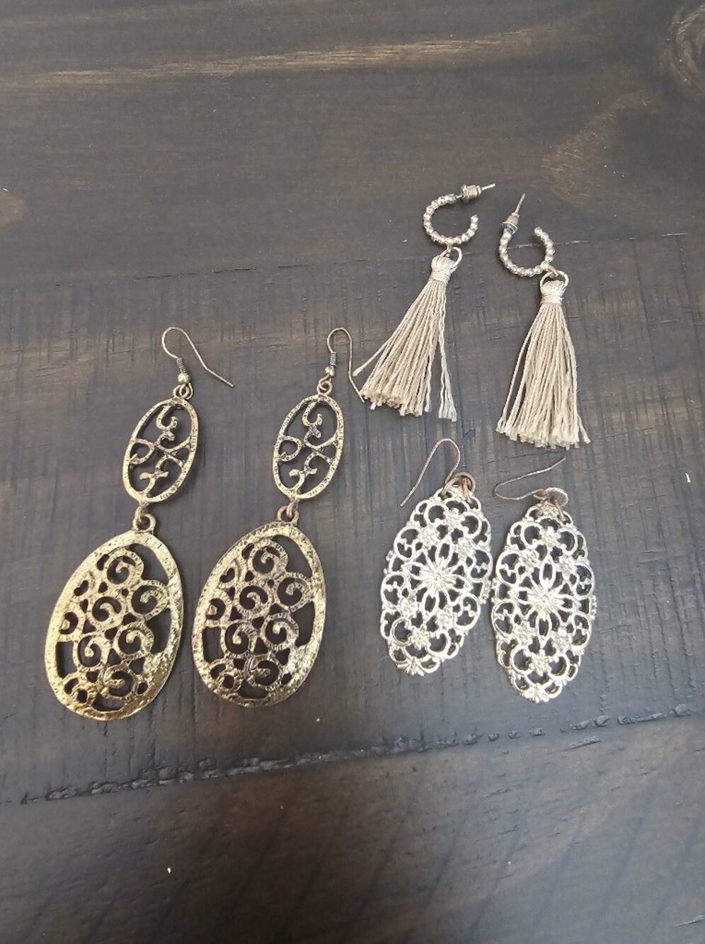 Gold Filigree and Tassel Earring Set – Women's Gold-Tone Earrings